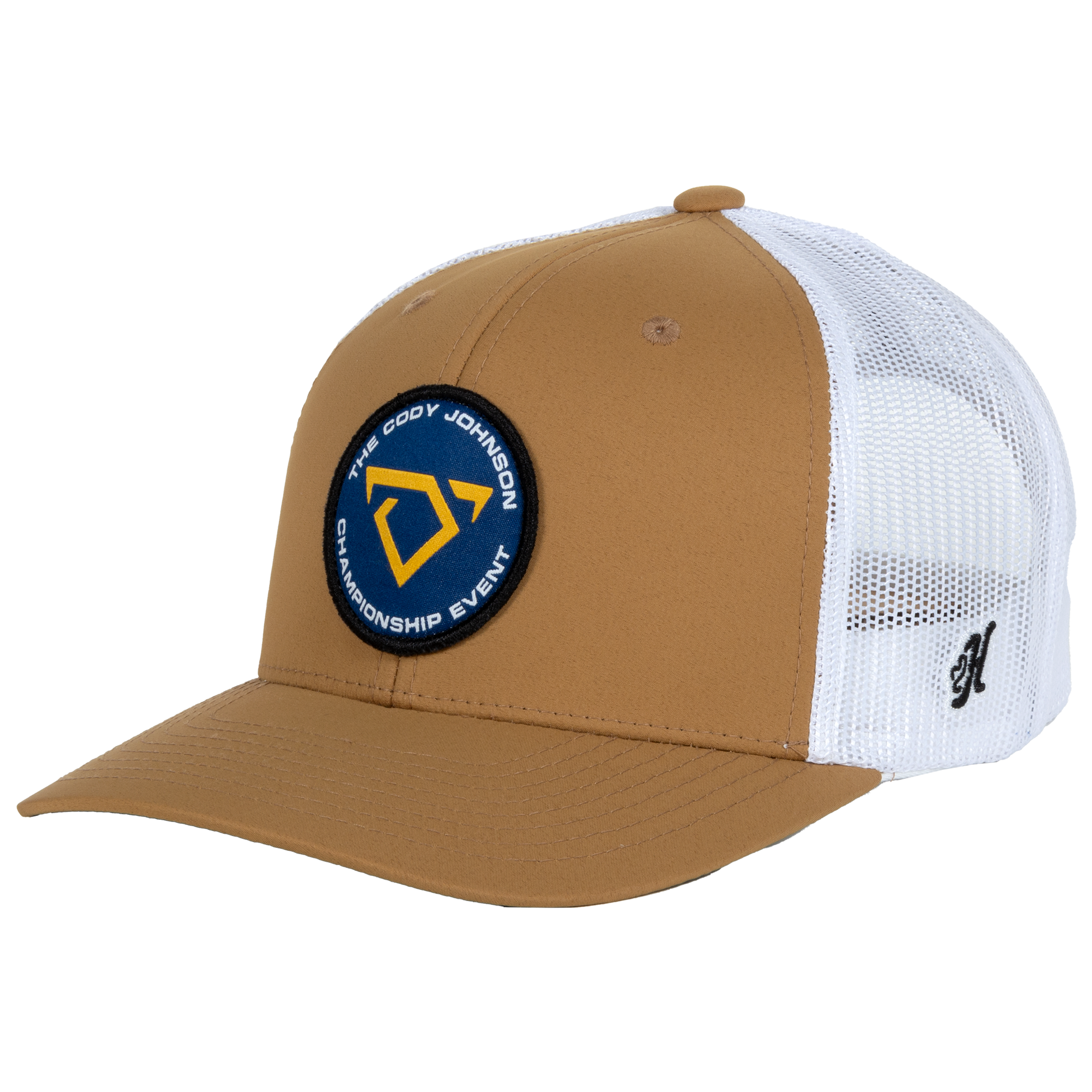 baseball hat-tan/white- championship event cojo logo patch