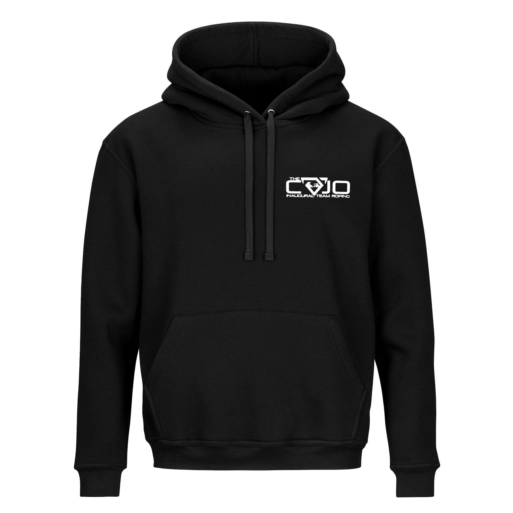 hoodie-black-front cojo logo-back cowboys roping cows inaugural team roping
